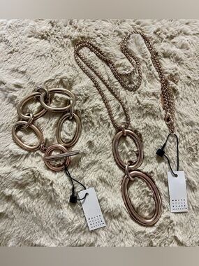 White House Black Market Rose Gold Necklace and Bracelet Set